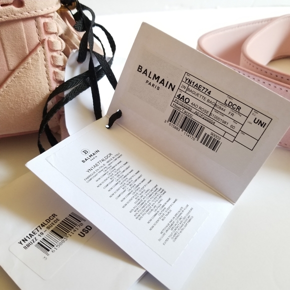 Balmain B-Buzz 19 Fringed Suede Monogram Crossbody Bag Faded Rose - Picture 8 of 15